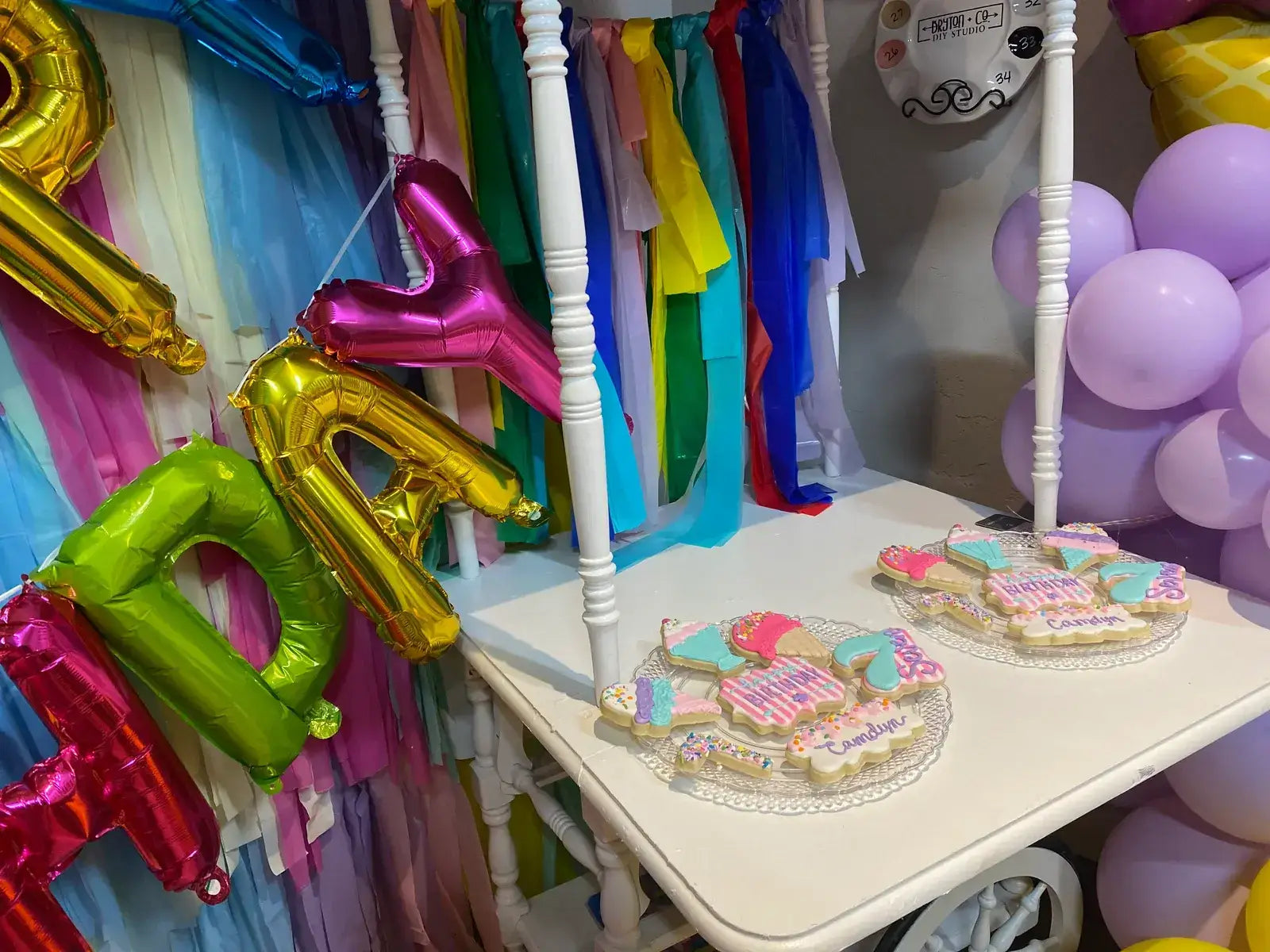 birthday balloons in the event room at downtown crafting in mineral wells texas