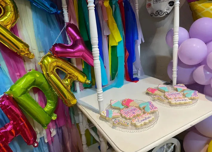 birthday balloons in the event room at downtown crafting in mineral wells texas